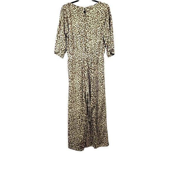 ❤️264 Umgee Animal Leopard Print Cinched Waist Wide Leg Jumpsuit - Picture 6 of 7